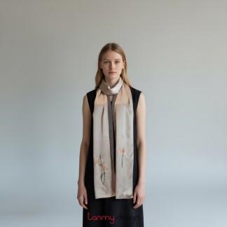 Khăn lụa 2 mặt thêu hoa 25*200 cm- Các màu